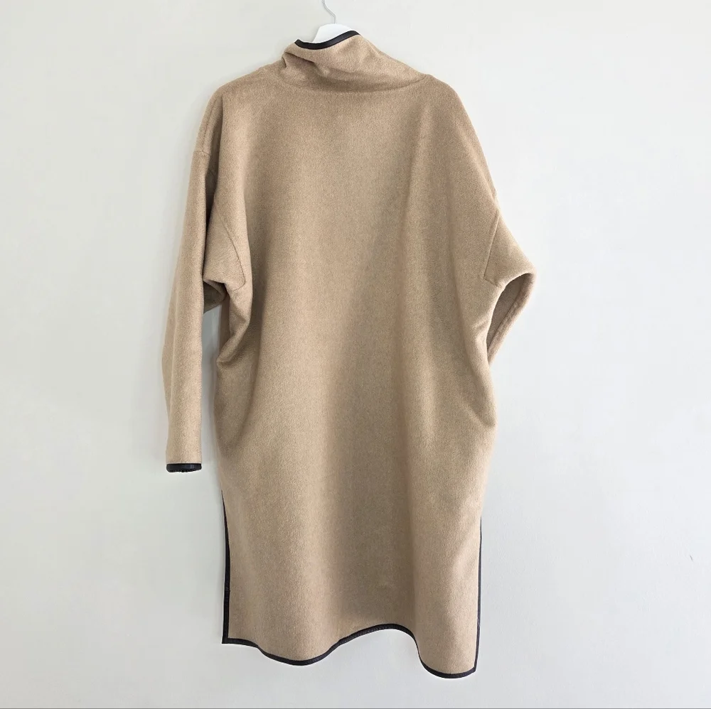 J. Crew Poncho Cashmere Piping Quarter-Zip Mock-Neck Mid-Length Sand Medium - Picture 3 of 9